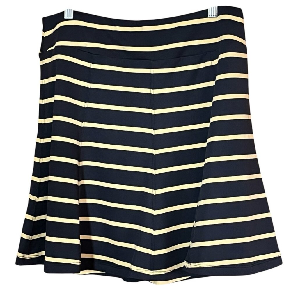 J MCLAUGHLIN Wmn's Sz M Blk Gold Print Catalina Cloth Swing Skirt Preppy Sporty